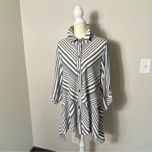 Vintage Moonlight Asymmetrical Striped Button Front Tunic Blouse Women's Size M. - Picture 15 of 16